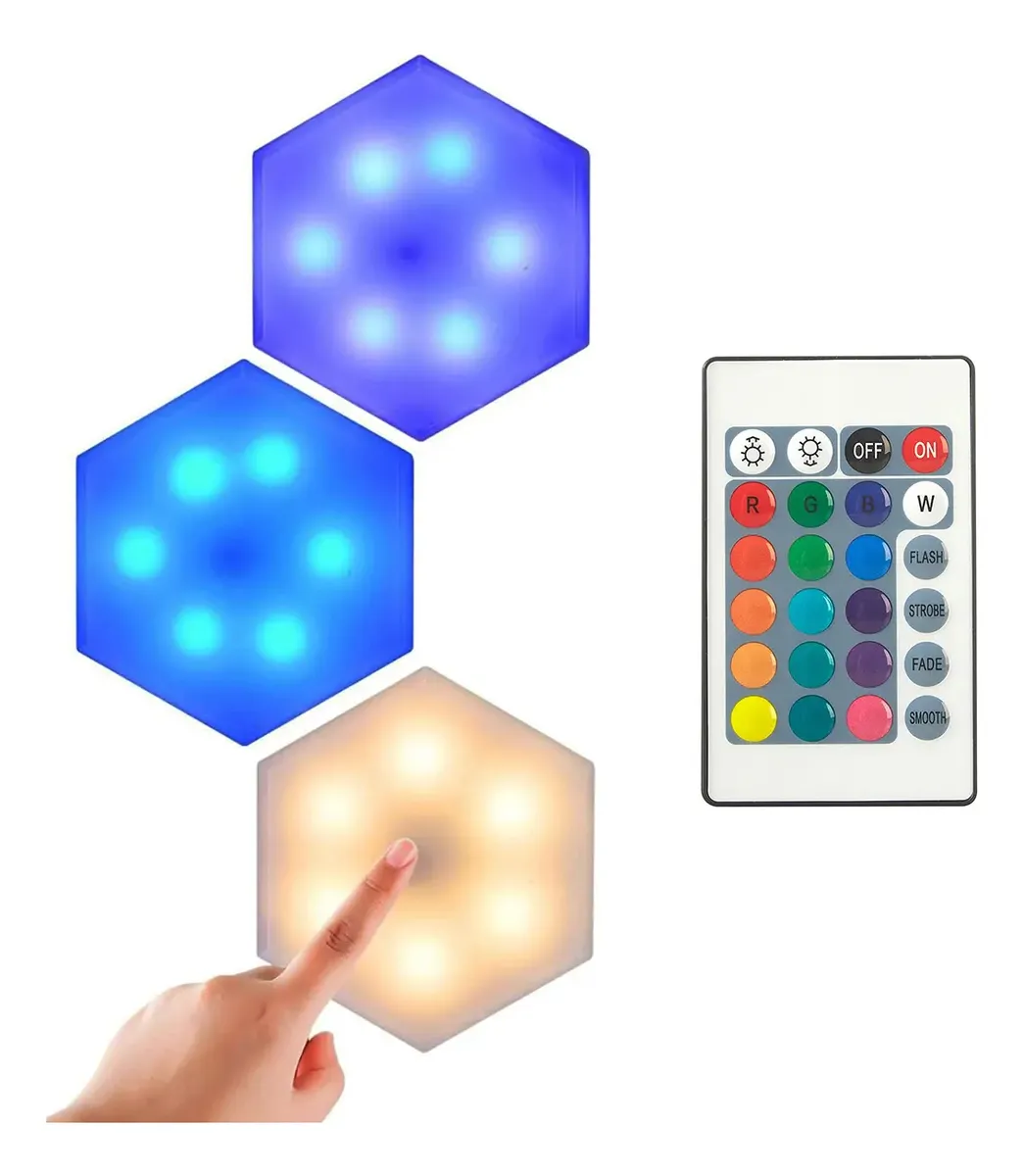 Luces Led Rgb Adhesivas Hexagonal Modular Tactil x3